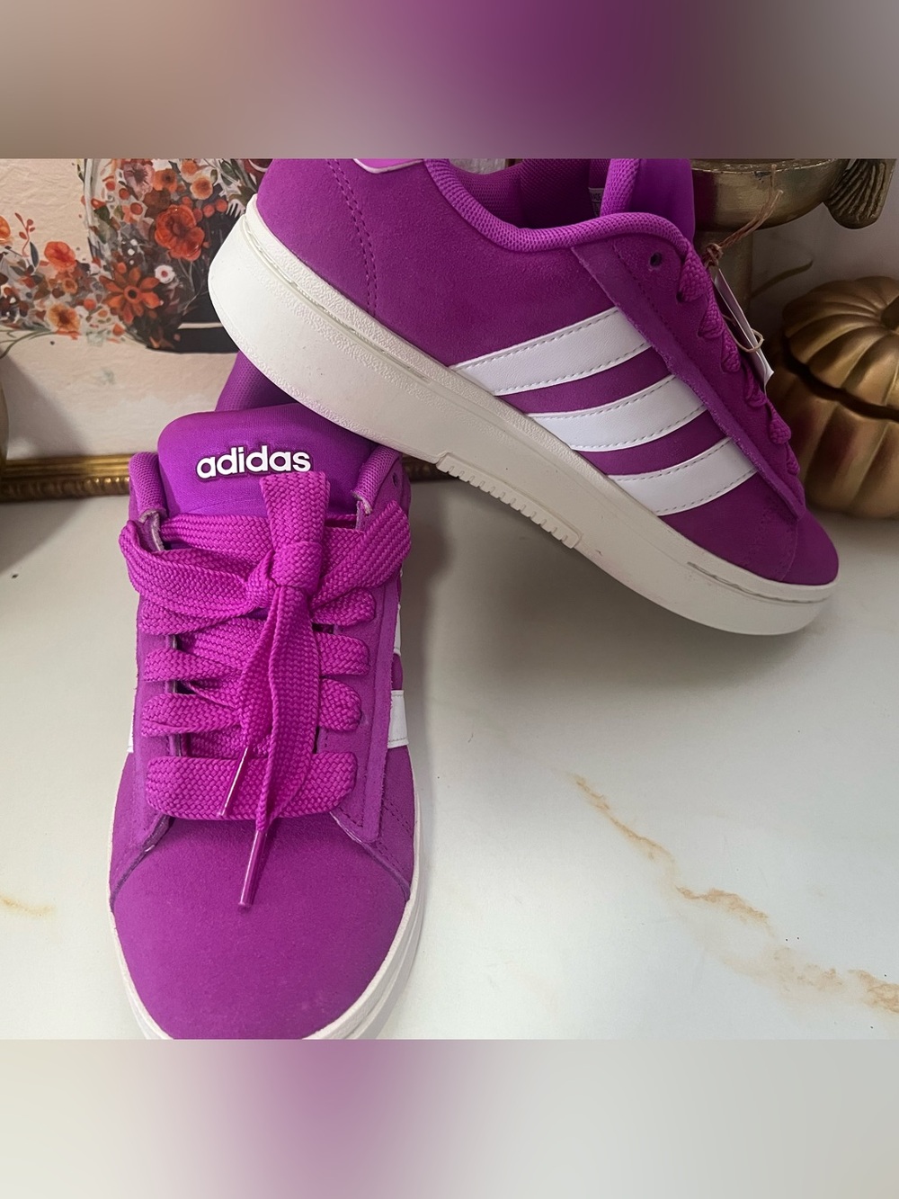 adidas Women’s Magenta Low-Top Sneakers with White Stripes